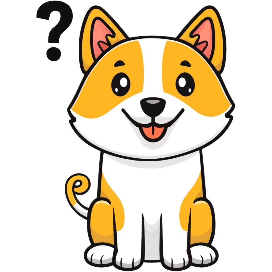 cartoon dog with a question mark above its head emoji