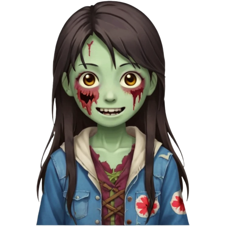 Japanese zombie girl smiling and long dark brown hair emoji
