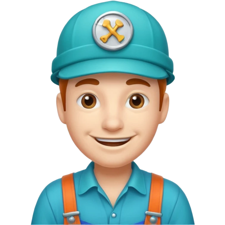 funny plumber with a turquoise hat, simple and clear emoji