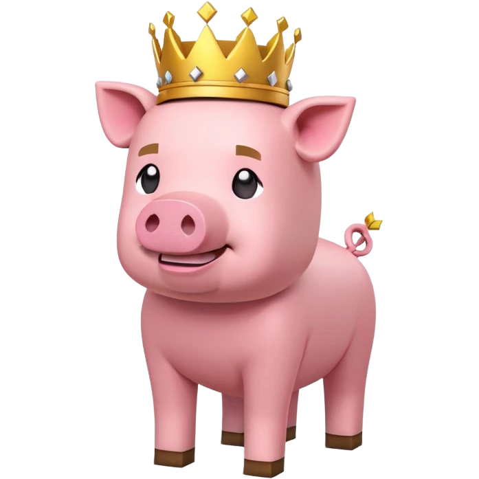 Minecraft pig full body pink blocky animal with square head wearing a crown emoji