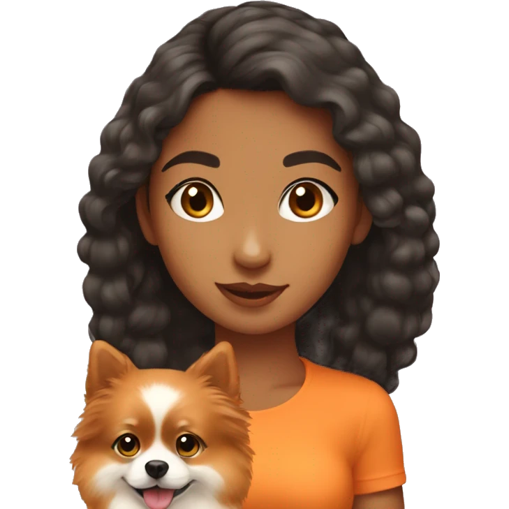 Young Latina girl with orange Pomeranian emoji