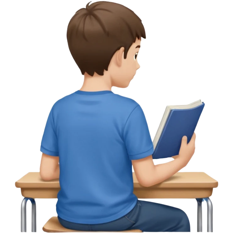Boy sitting at school reading with his back to the camera
 emoji
