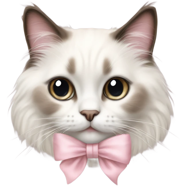 Cute Realistic ragdoll cat with pale pink bow emoji