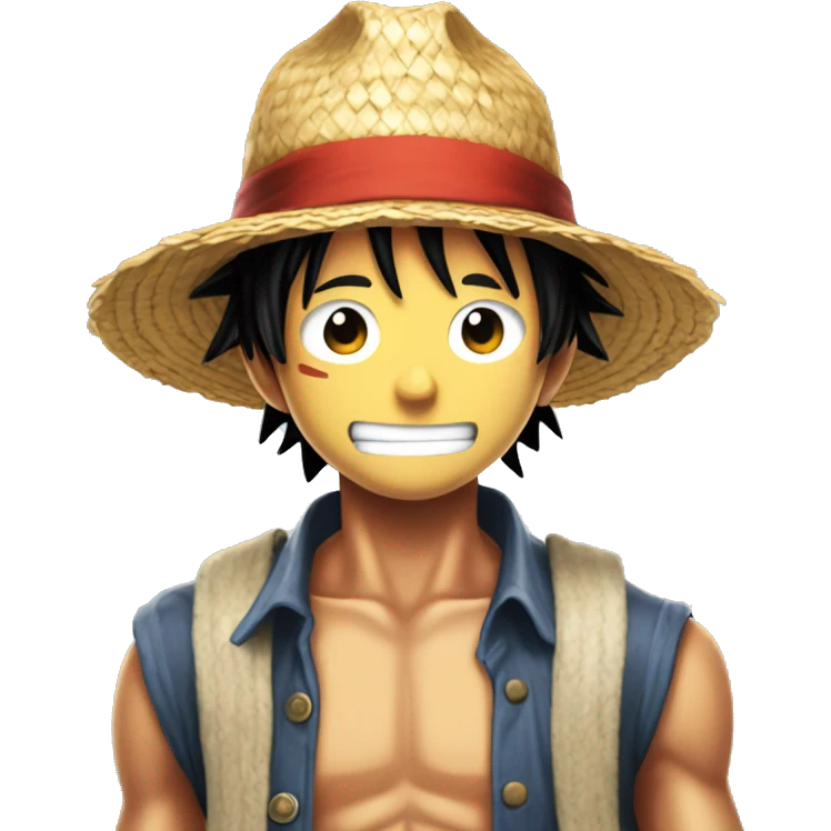Luffy with straw hat read a comic book emoji