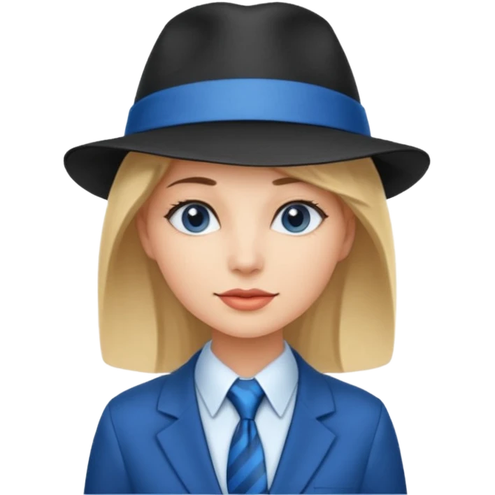 Blue neck tie with hat women emoji