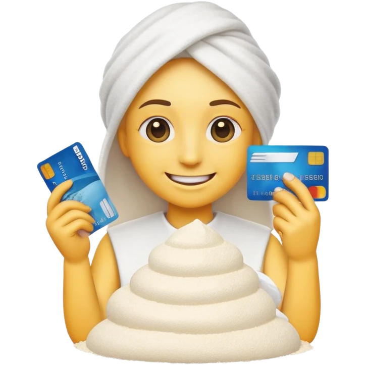 Happy emoji with a credit card in hand and a pile of flour infront of it emoji
