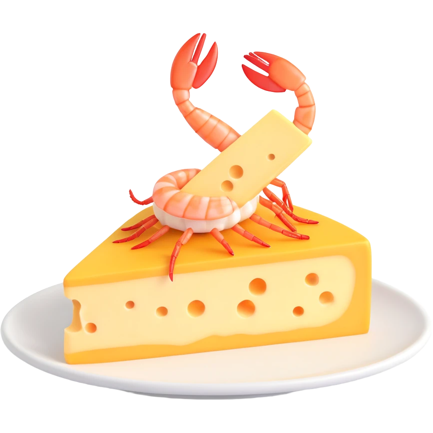 a piece of cheese sitting on top of a shrimp, fun and simple, clear subject emoji