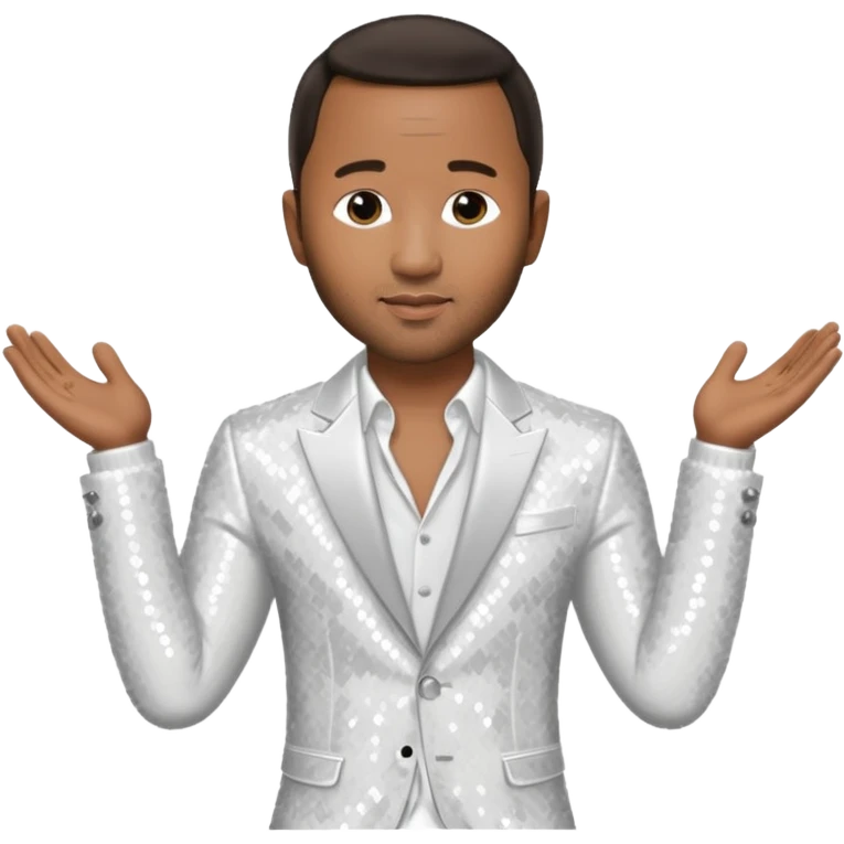 John Legend with dark brown hair, white sequin outfit emoji