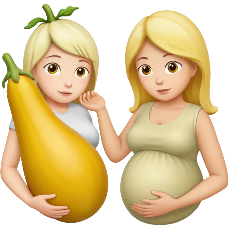 yellow eggplant attached to a pregnant person, with a bowing person turned to the side emoji