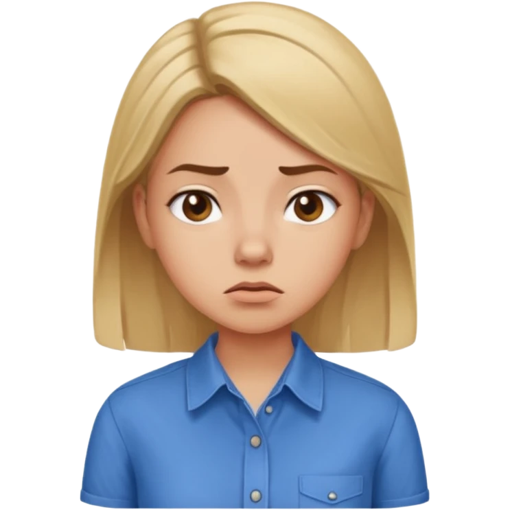 girl in a blue button-up shirt looking cynical emoji