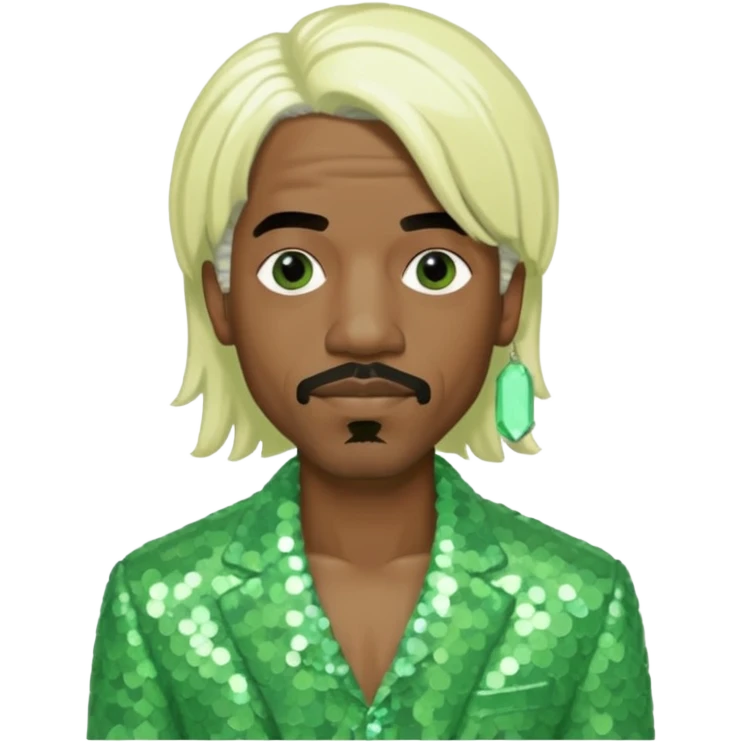 Andre 3000 from Outkast with long white blonde hair, pale green sequin outfit emoji