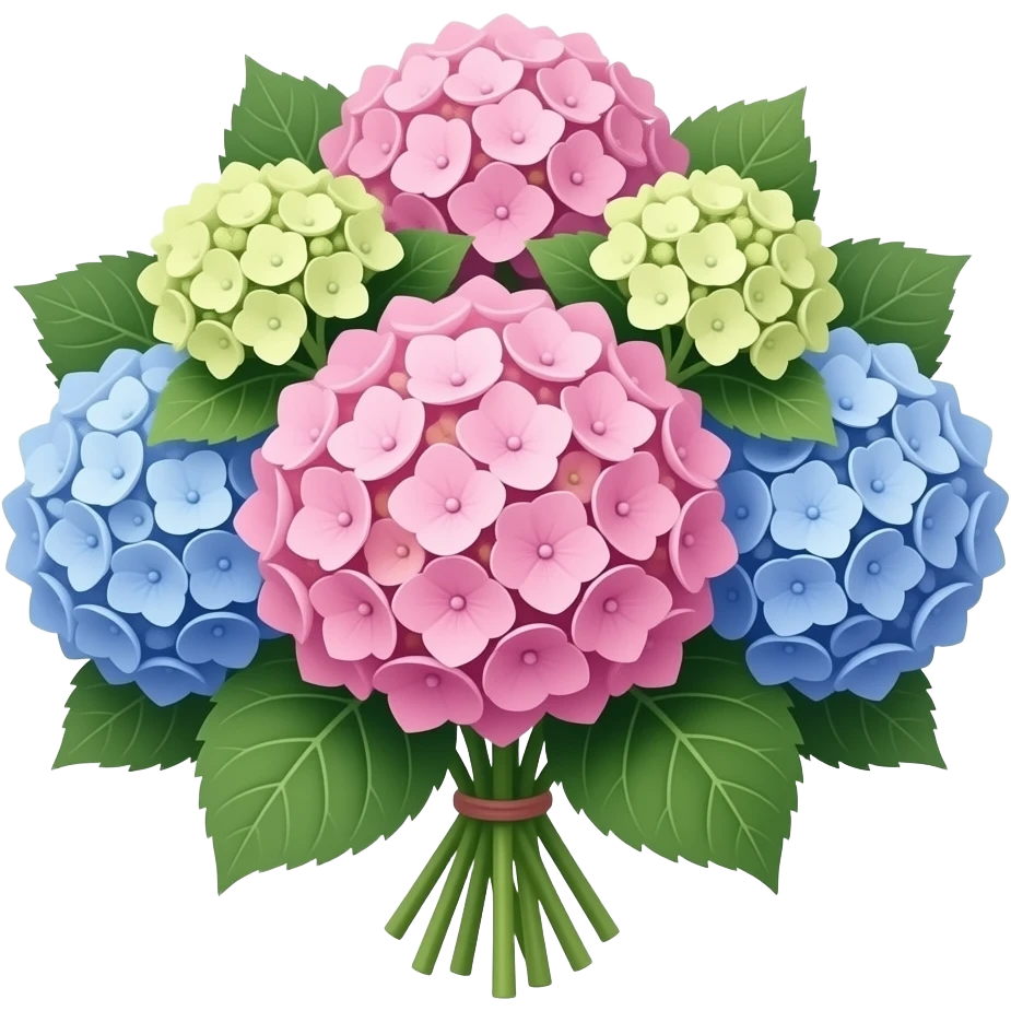 Realistisch beetje: Meerder hydrangea in 1 boeket met verschillende leuke kleurtjes emoji