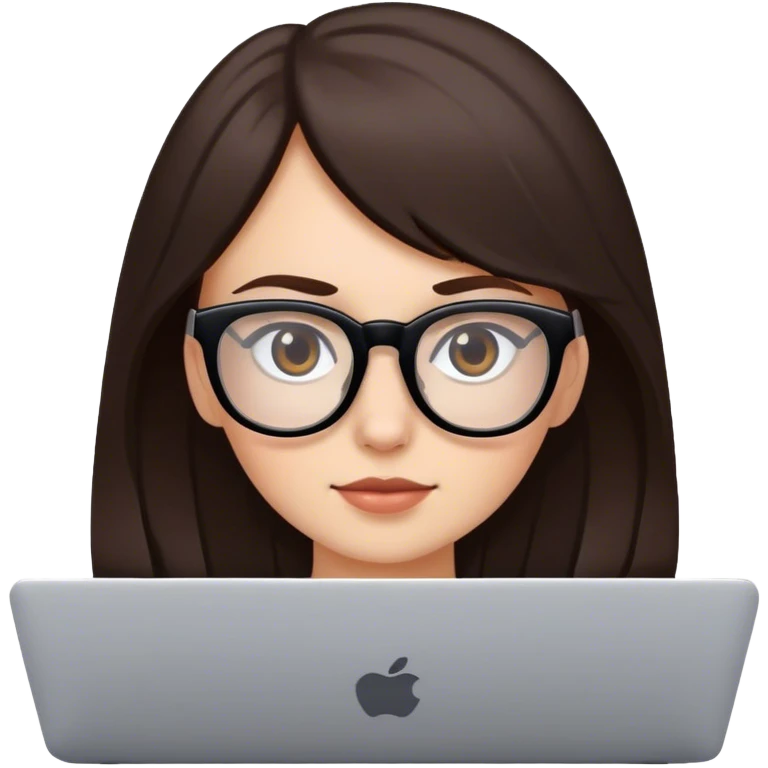 chica blanca con pelo castaño oscuro con gafas de vista y un portatil sin logo  emoji