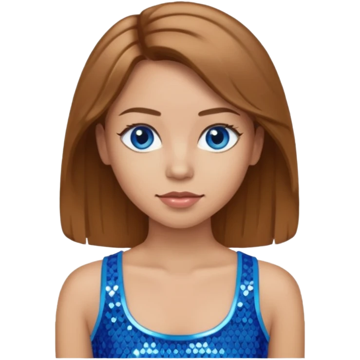 Close from Bratz with long light brown hair, light skin, blue eyes, blue sequin crop top emoji
