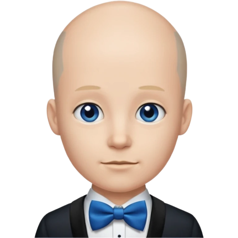 semi Bald with blue bow tie, midnight balck dress, age. emoji