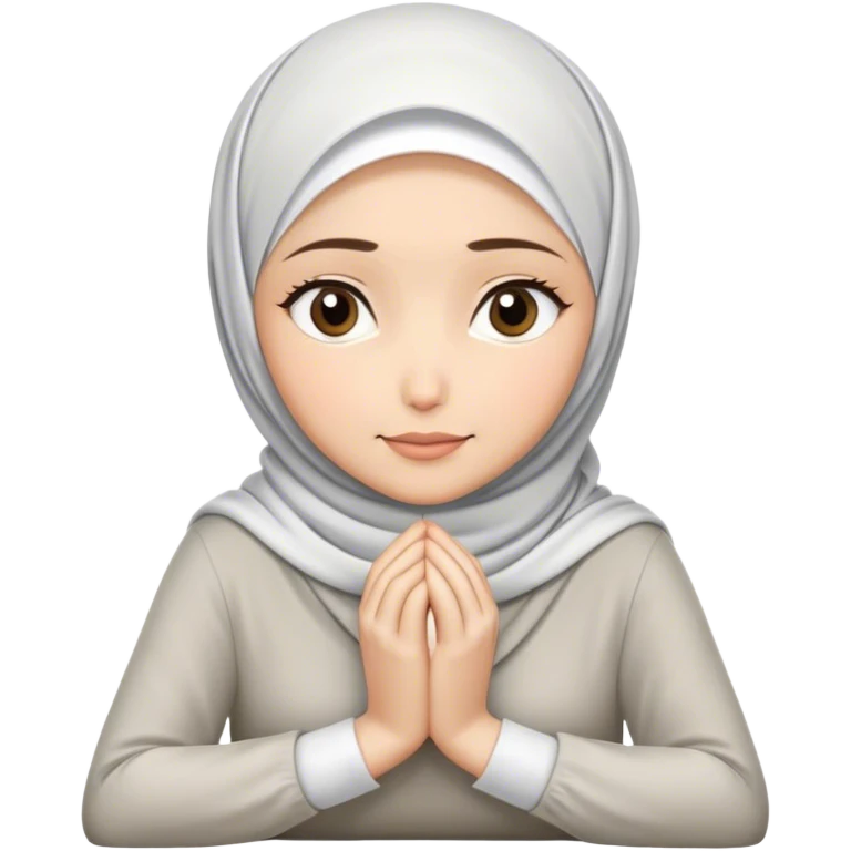 white hijab women are listening with her hands folded on the table, and her face & chin resting on the folds of her hands. emoji