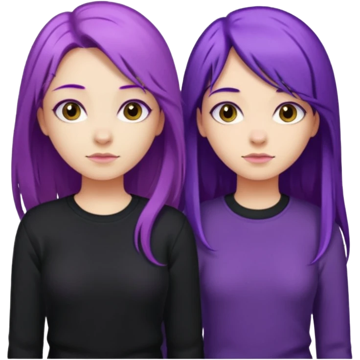 faz duas raparigas menos gótica mas com cabelo roxo comprido e outra cabelo roxo e camisolas preto um pouco separadas emoji