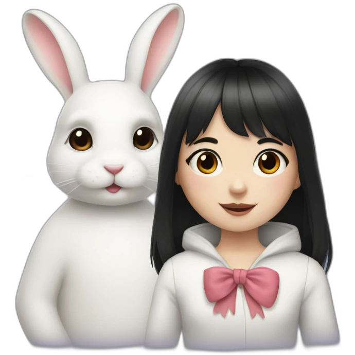 white rabbit with a little girl with black bangs emoji