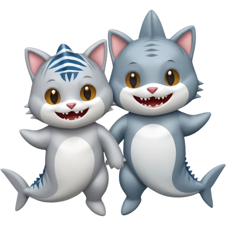 2 happy cats wearing shark costumes emoji