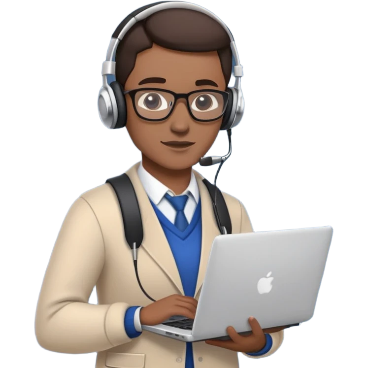 cool teacher with headphones around neck holding a laptop standing confidently emoji