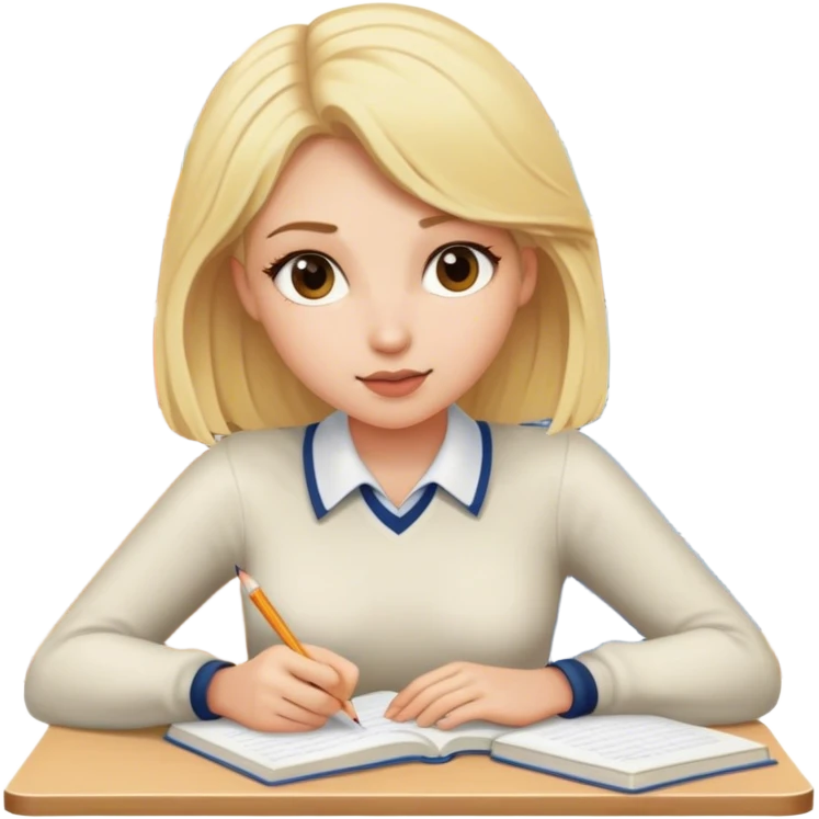 Femme blonde à l’école en train d’étudier  emoji