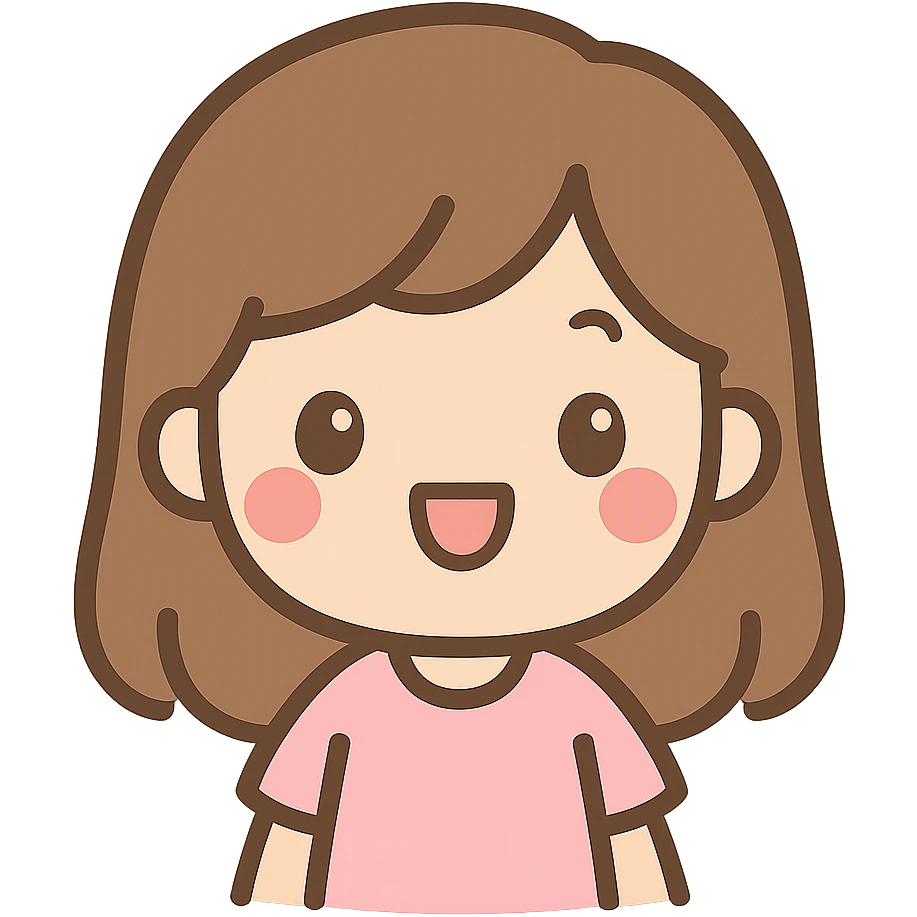 happy girl with medium straight brown hair, light skin tone, kawaii style emoji
