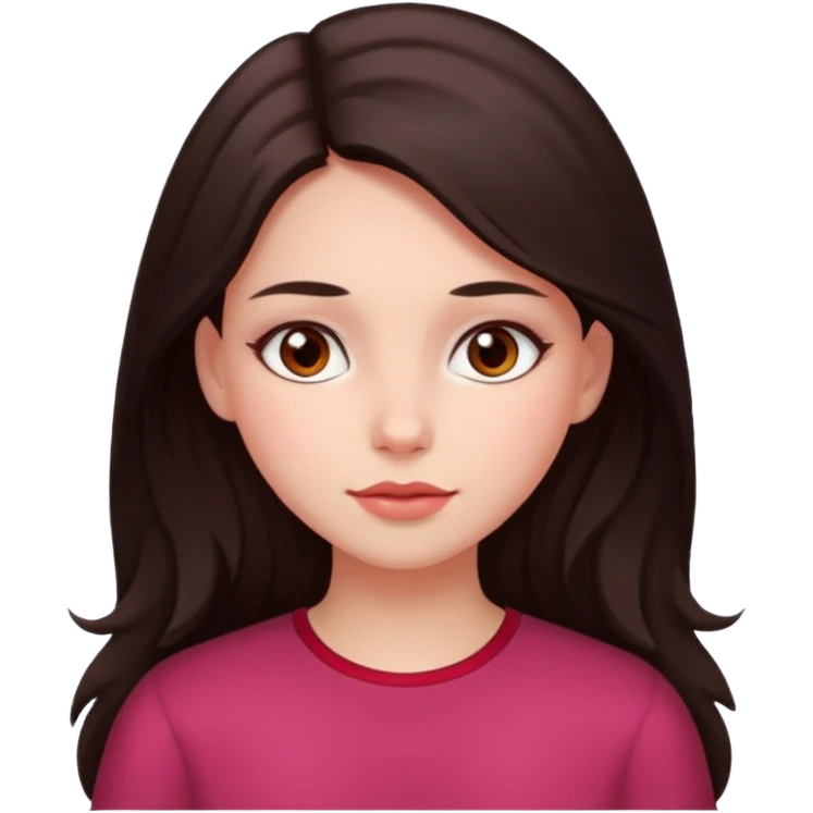 An emoji featuring a girl with dark brown long hair, brown eyes, light pinkish skin, red cheeks emoji