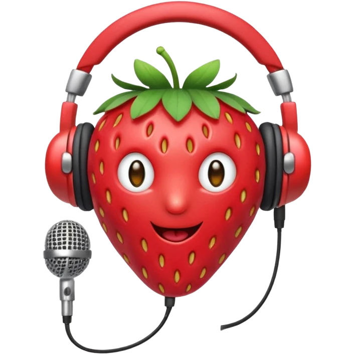 A strawberry holding mic and wear headphone emoji
