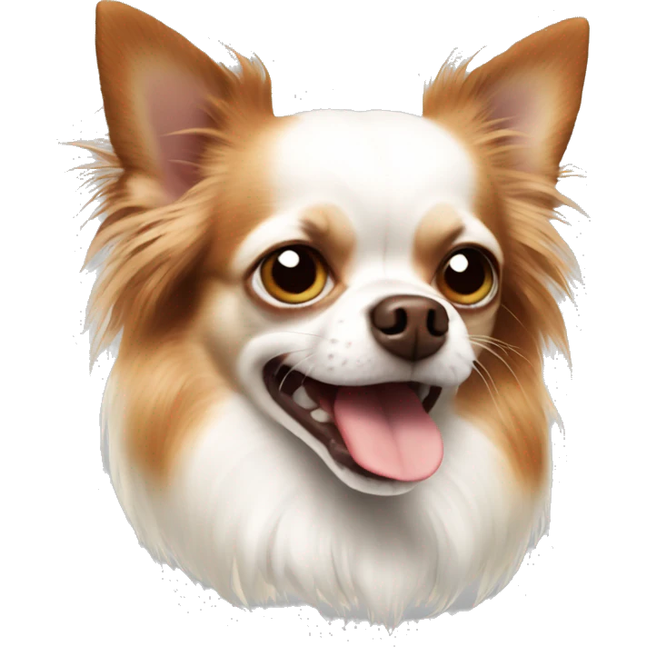 Long haired chihuahua white with reddish brown angry and biting emoji