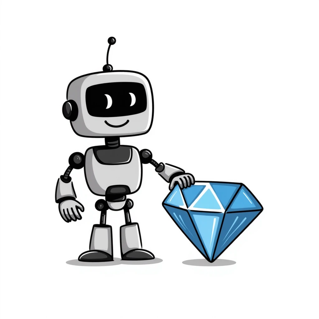 smiling robot and a large blue diamond emoji