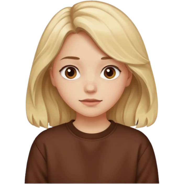 ЗГЕНЕРУЙ ОБЛИЧЧЯ ДІВЧИНИ З СВІТЛИМ, ТРОХИ ХВИЛЯСТИМ ВОЛОССЯМ, ОДЯГНЕНУ В ШОКОЛАДНИЙ СВІТШОТ emoji
