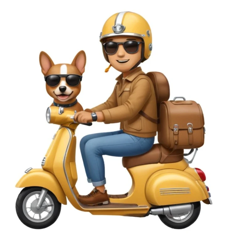man and his pet dog riding a vespa emoji