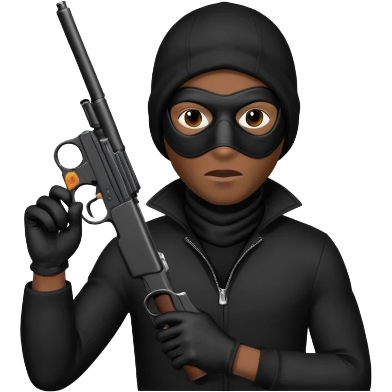 A black male in a robber mask with a gun emoji