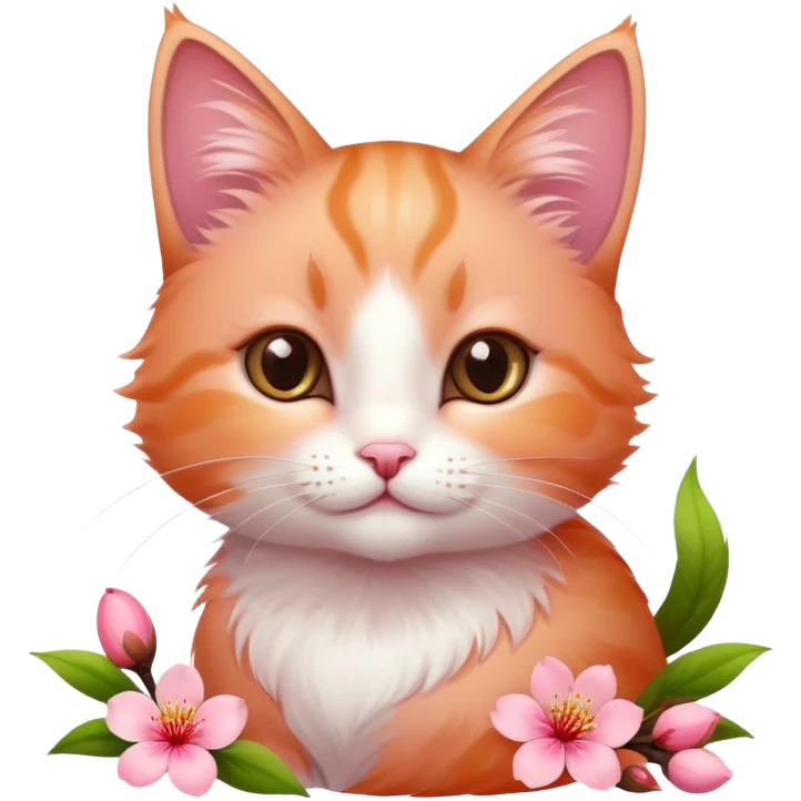 A cute little cat and a peach blossom emoji