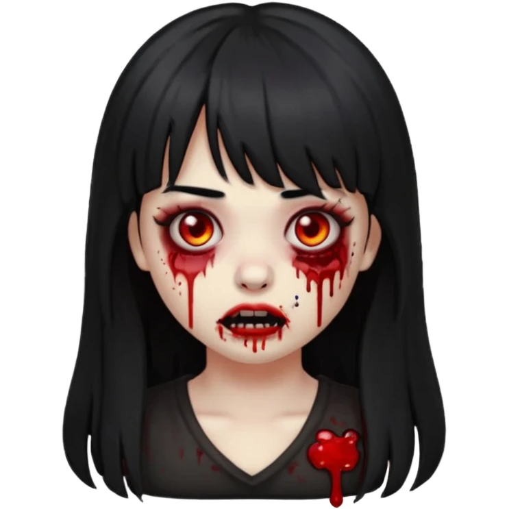 emoji-de-zumbi-garota-com-franja-piercing-no-nariz-e-sangue-com-o-fundo-preto-cabelo-grande-e-preto emoji