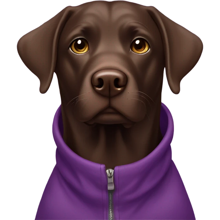 Chocolate Labrador in purple coat emoji