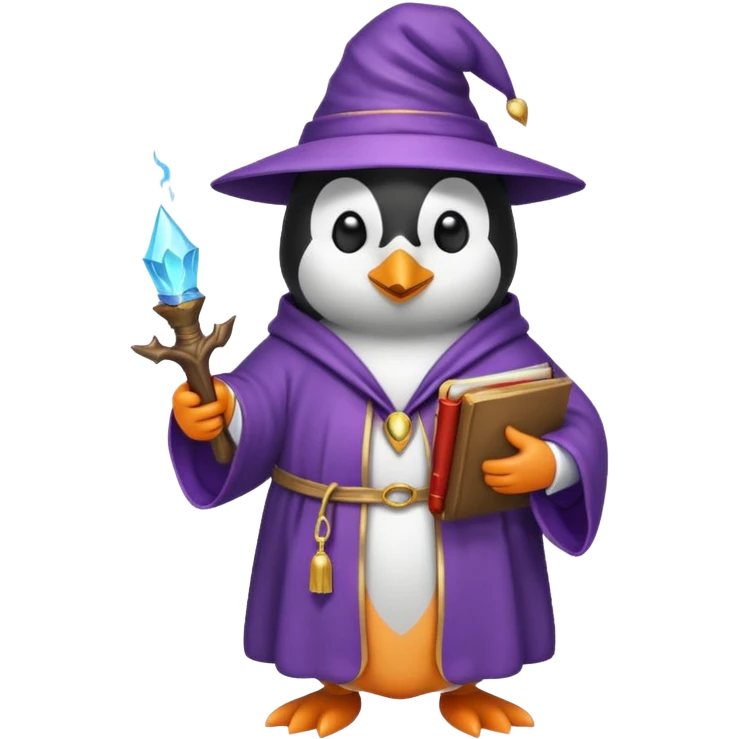 penguin wizard with a book of spells emoji