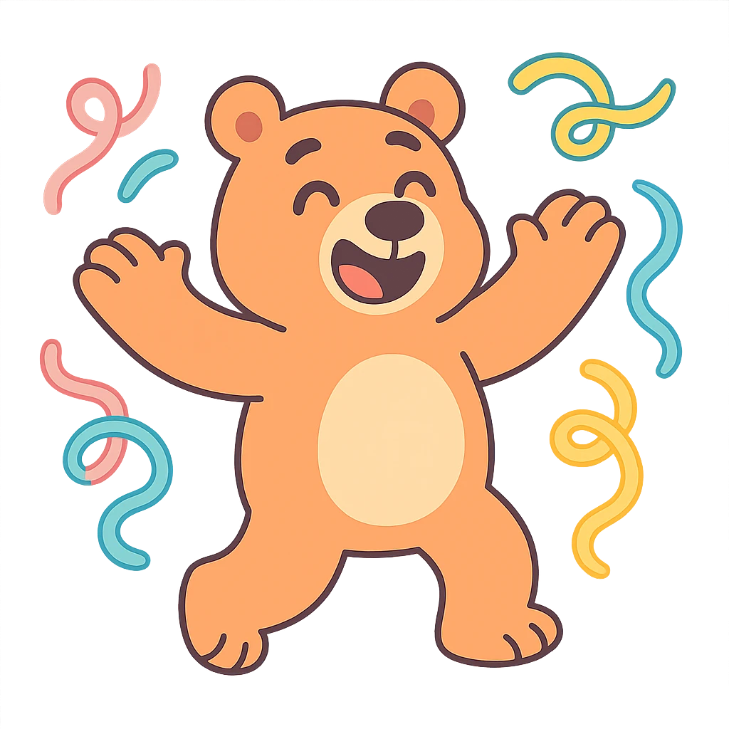 bear with swirly streamers around in pastel-toon style emoji
