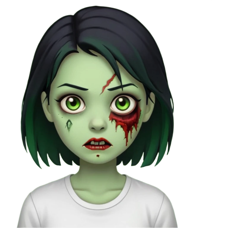 zombie girl with white shirt but similar to this with green skin black hair emoji