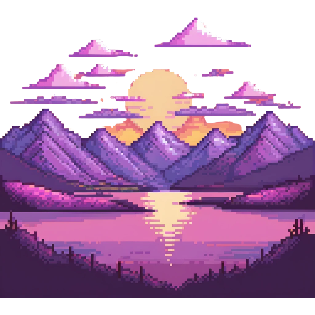 pink landscape with mountains and sunset emoji