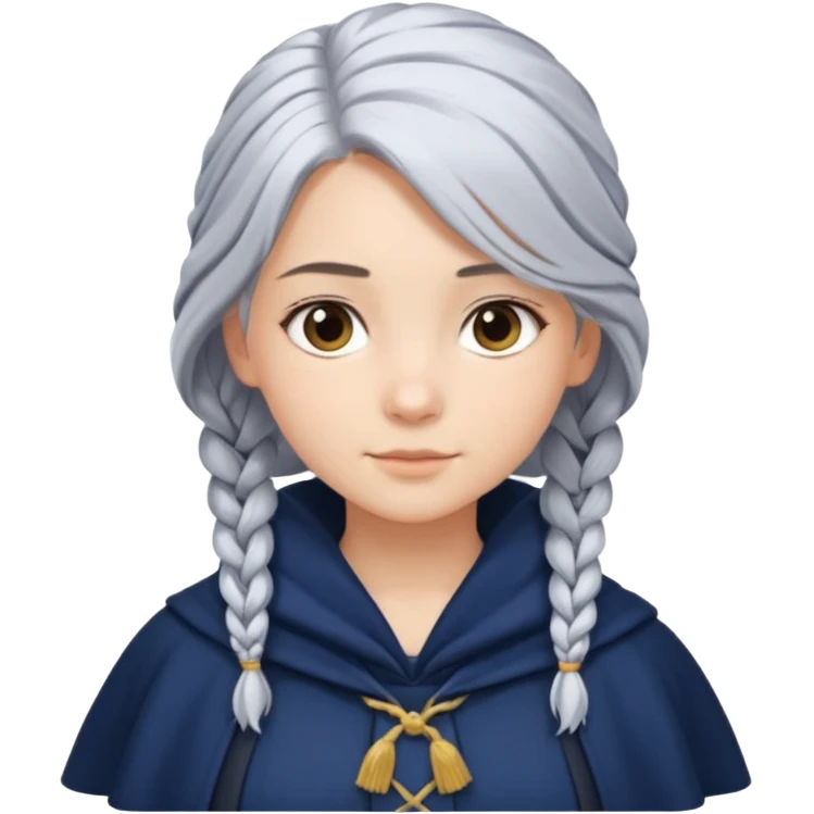 braid silver hair girl, navy cloak emoji