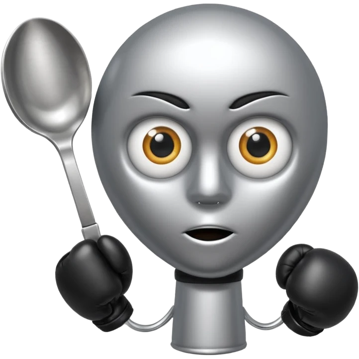 a spoon with the handle, with eyes and boxe gloves emoji
