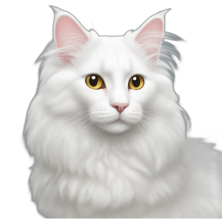 White Turkish Angora Fluffy Cat Sits  emoji