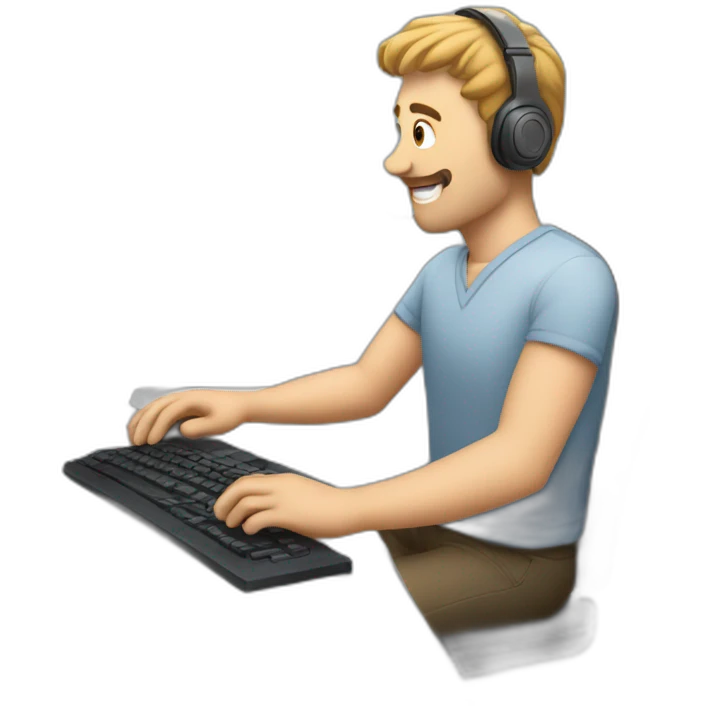 man at computer with a headset emoji