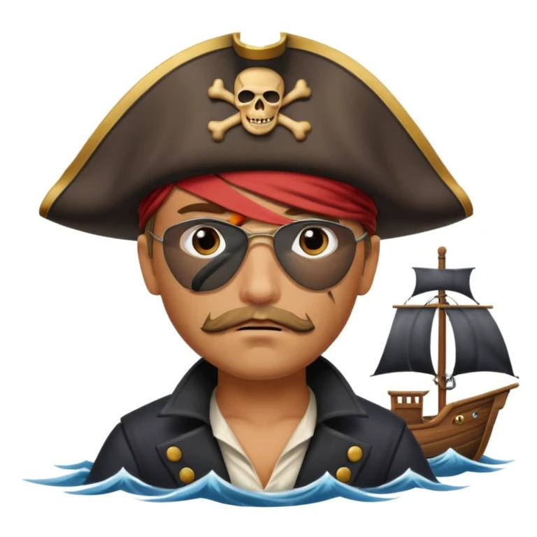 pirate with eye sailing a ship in strom sea background emoji
