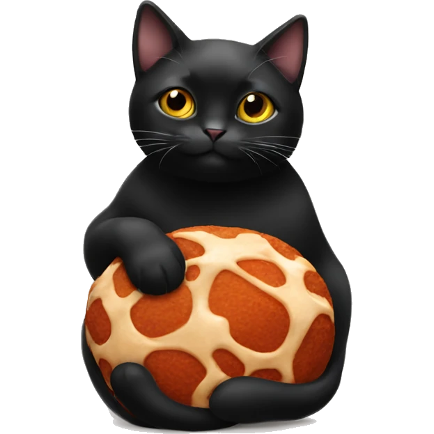 Black cat holding a meatball emoji