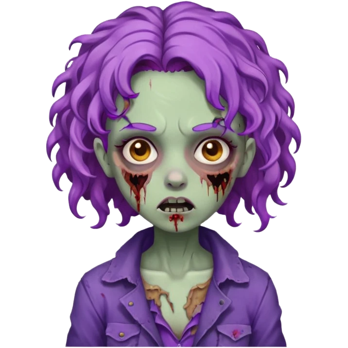 Quero uma imagem de uma garota zumbi com cabelo cacheado roxo emoji
