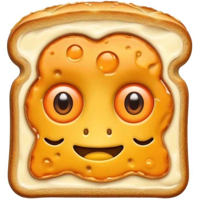 a toastie with melted cheese on the rim and an orange hat and two eyes in left  emoji