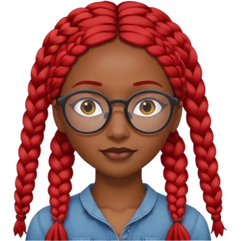 Dark Tan girl with long red plaits and red rimmed  glasses head neck and shoulder shot only emoji