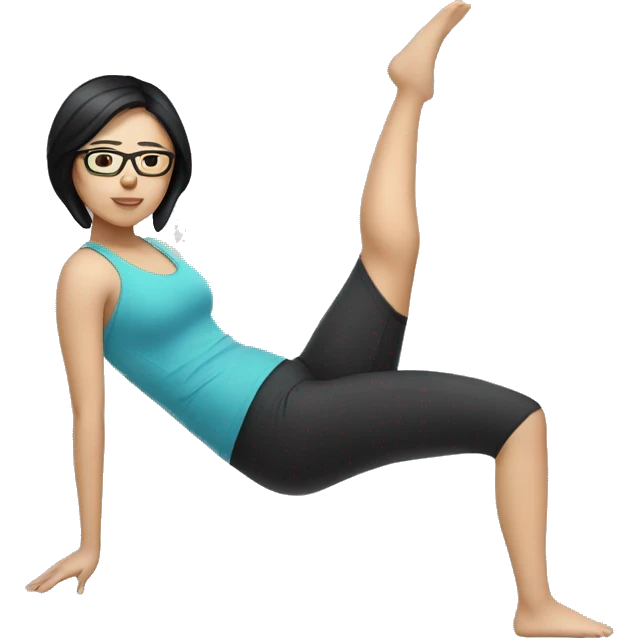 Chinese woman with glasses and black medium hair doing pilates emoji